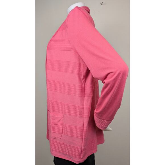 Talbots Open Cardigan Large Pink Lightweight Textured Woven Stretch Patch Pocket - Picture 5 of 12